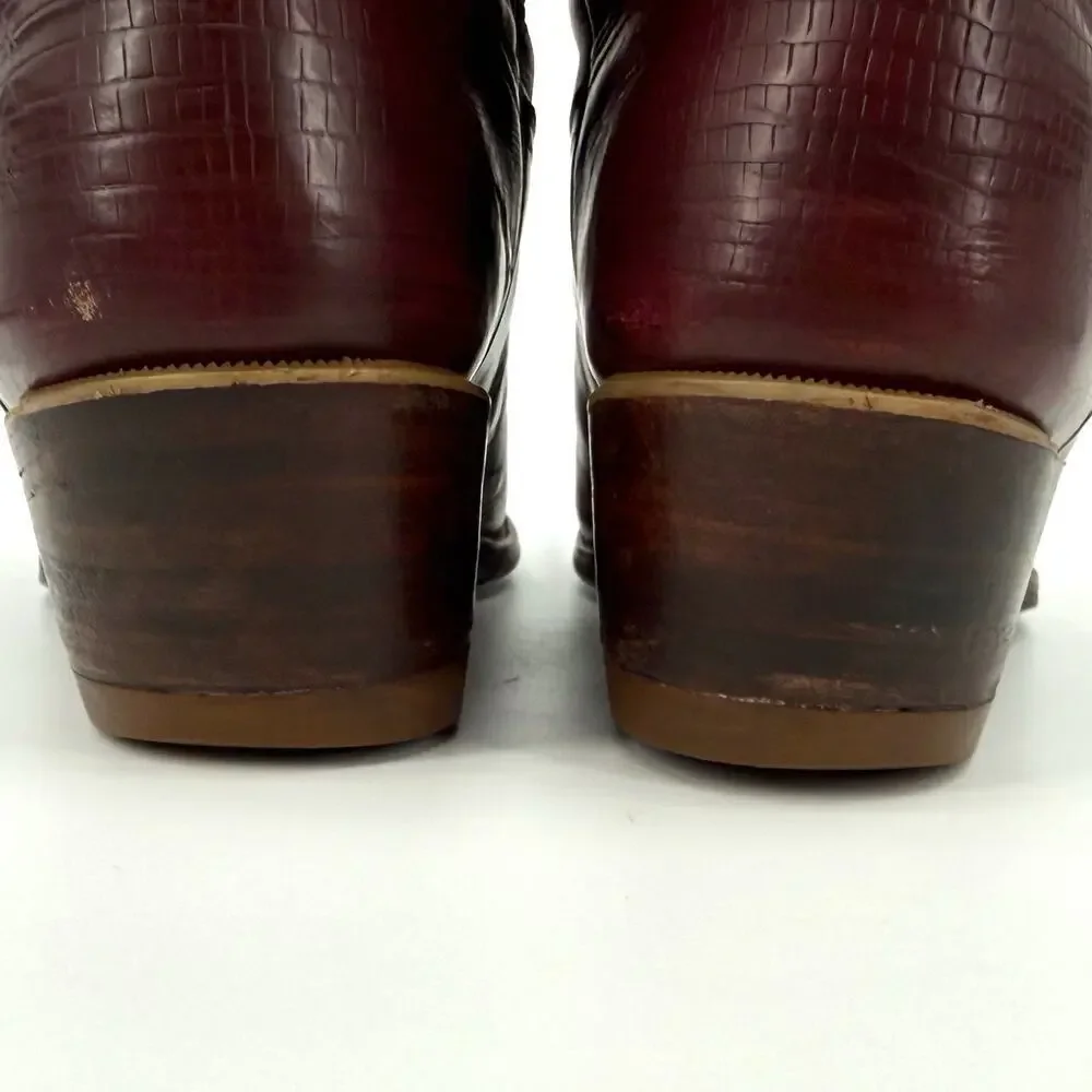 VTG Siete Leguas Red Leather Lizard Embossed Thunderbird Cowboy Boots Size 10E